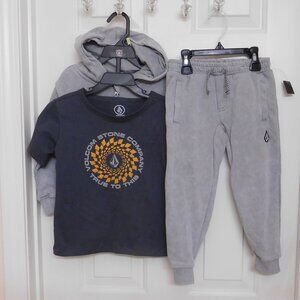 NWT 3pc Volcom Gray Hooded Sweatshirt Logo Shirt & Joggers Set sz 4t